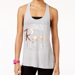NWT MATERIAL GIRL Grey Gym Workout Rose Repeat top Juniors medium size new